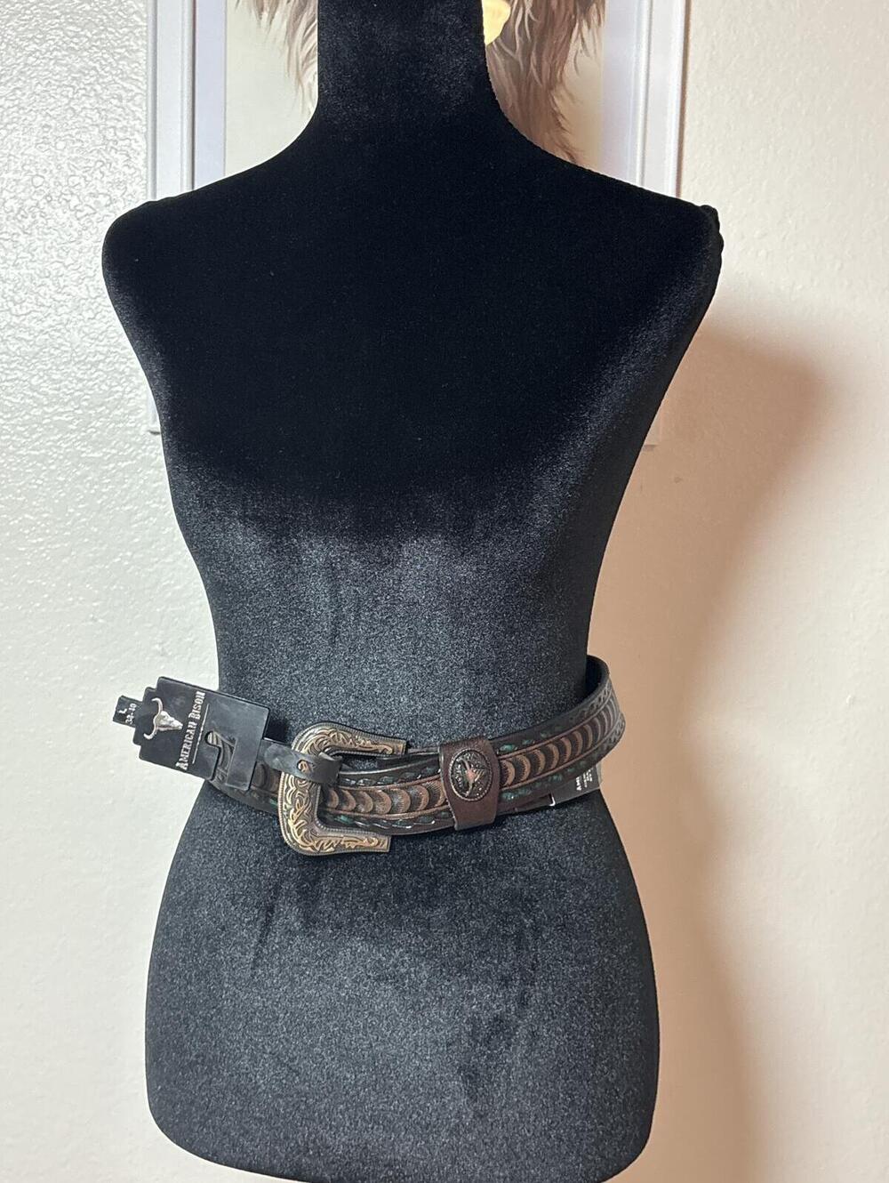 American Bison Genuine Leather Western Belt with Decorative Buckle L